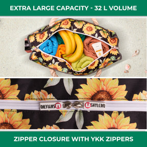 Beach Bag and Pool Bag | Water Repellent | Top YKK® Zip | Family Size | L22" x H15" x W6" | Blooming Sunflowers