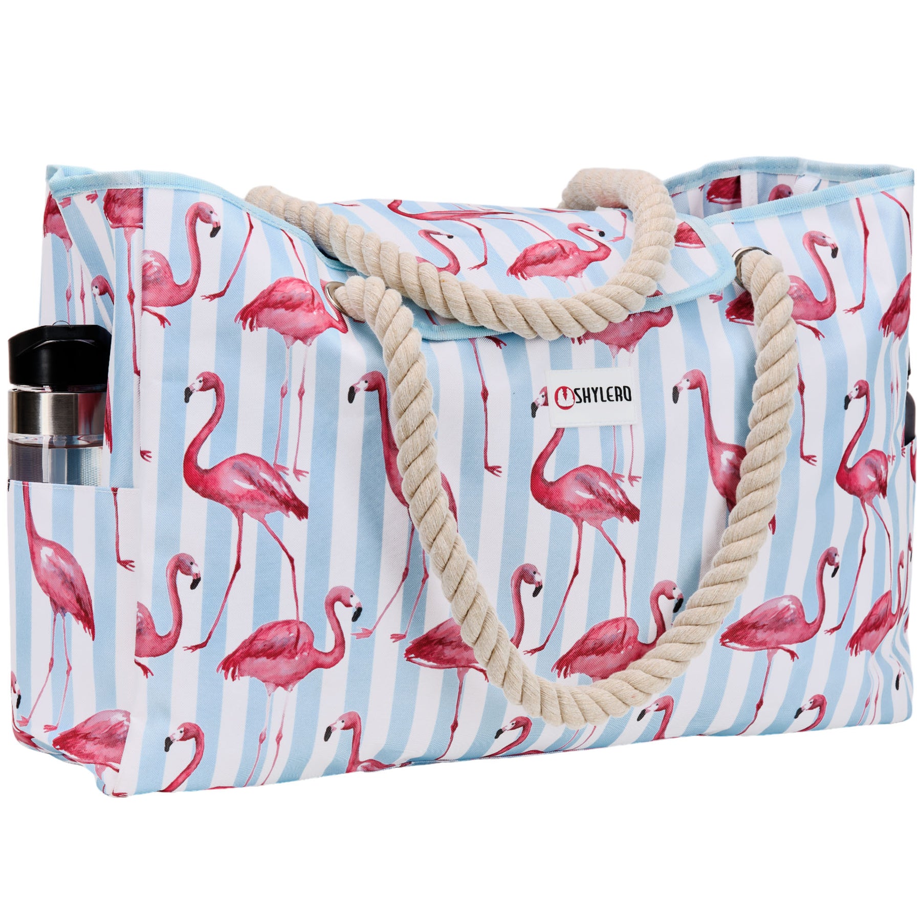 Beach Bag and Pool Bag | Water Repellent | Top Magnet | Family Size XXL | L22" x H15" x W6" | Pink Flamingo