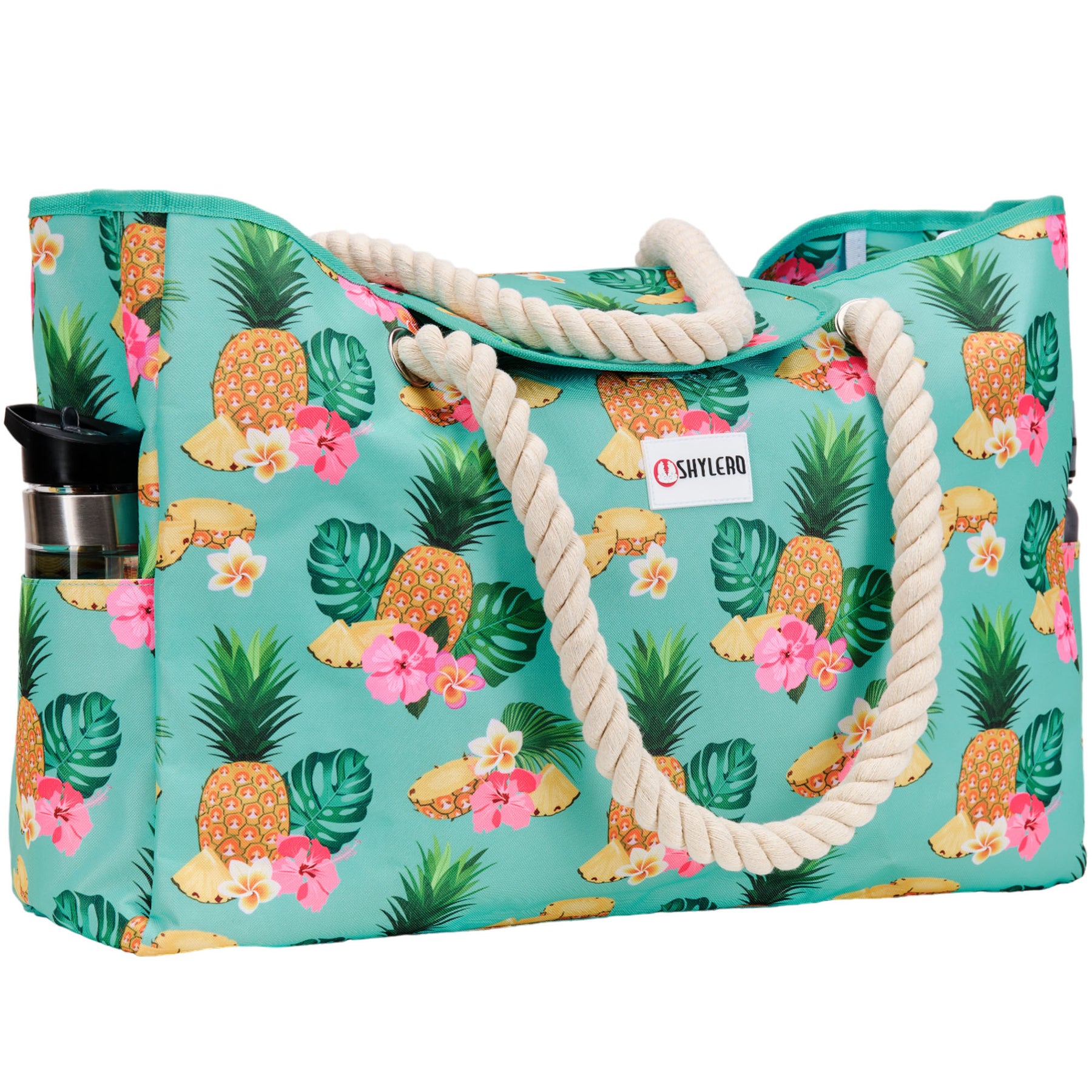 Beach Bag and Pool Bag | Water Repellent | Top Magnet | Family Size XXL | L22" x H15" x W6" | Tropical Fruits