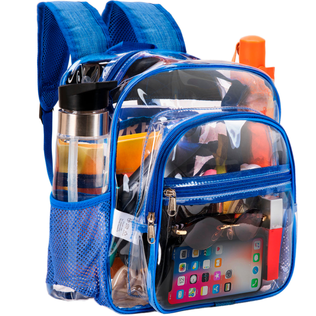 Clear PVC Backpack Stadium Approved | S | 2-WAY Zip | H11.8''xW11''xD6''| Blue