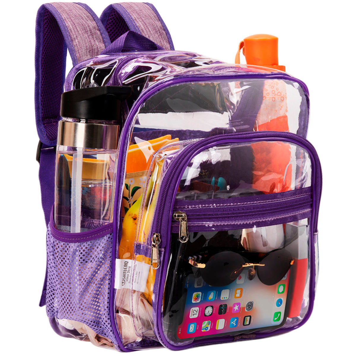Clear PVC Backpack Stadium Approved | S | 2-WAY Zip | H11.8''xW11''xD6''| Violet