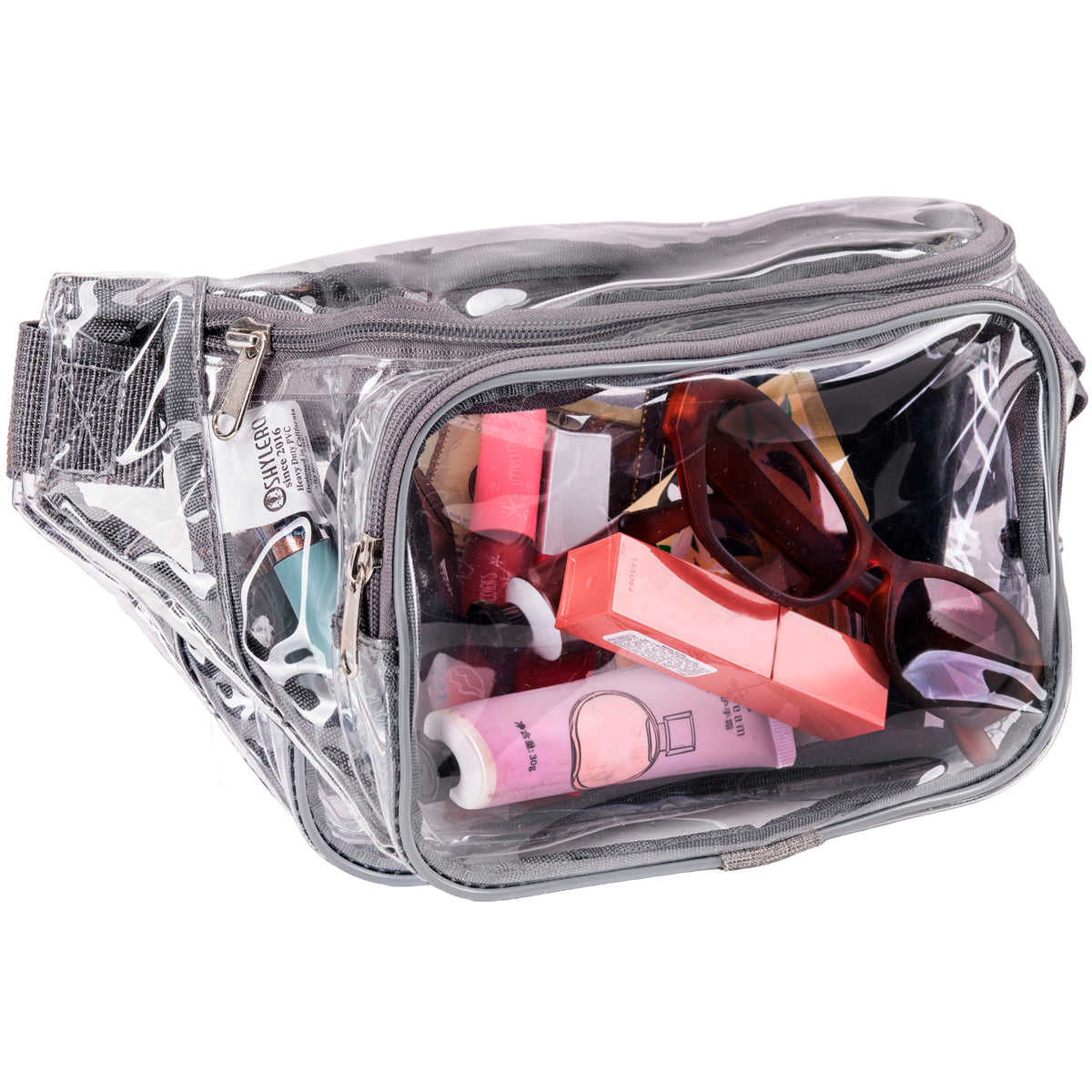Clear Fanny Pack Stadium Approved | Top YKK® Zip | XL Size Friendly | 11’x5.9’x3.6’ | Gray