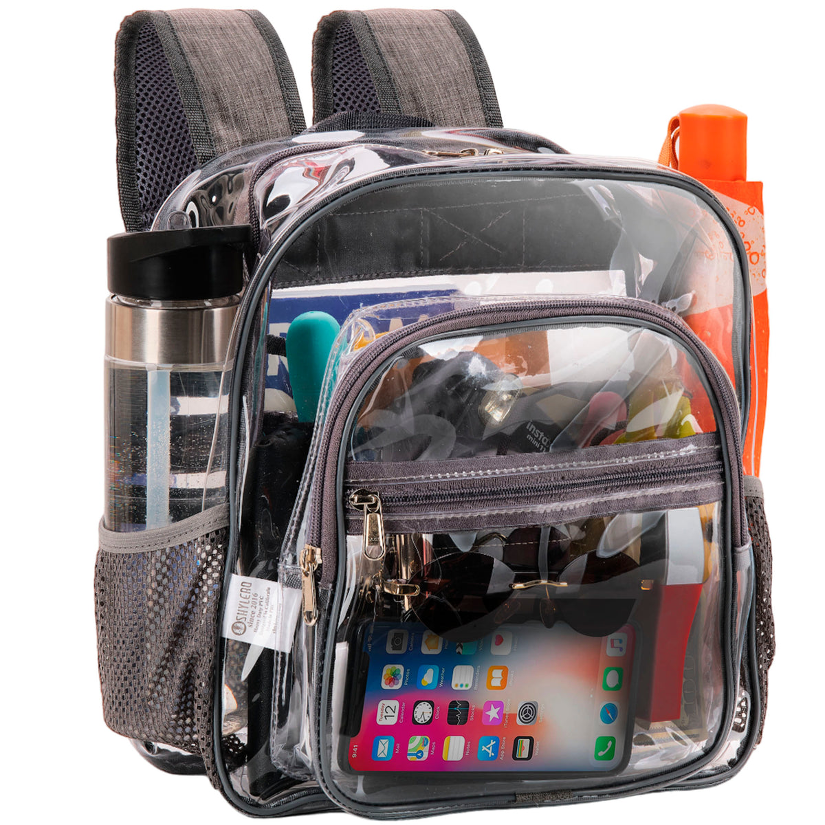 Clear PVC Backpack Stadium Approved | S | 2-WAY Zip | H11.8''xW11''xD6''| Gray