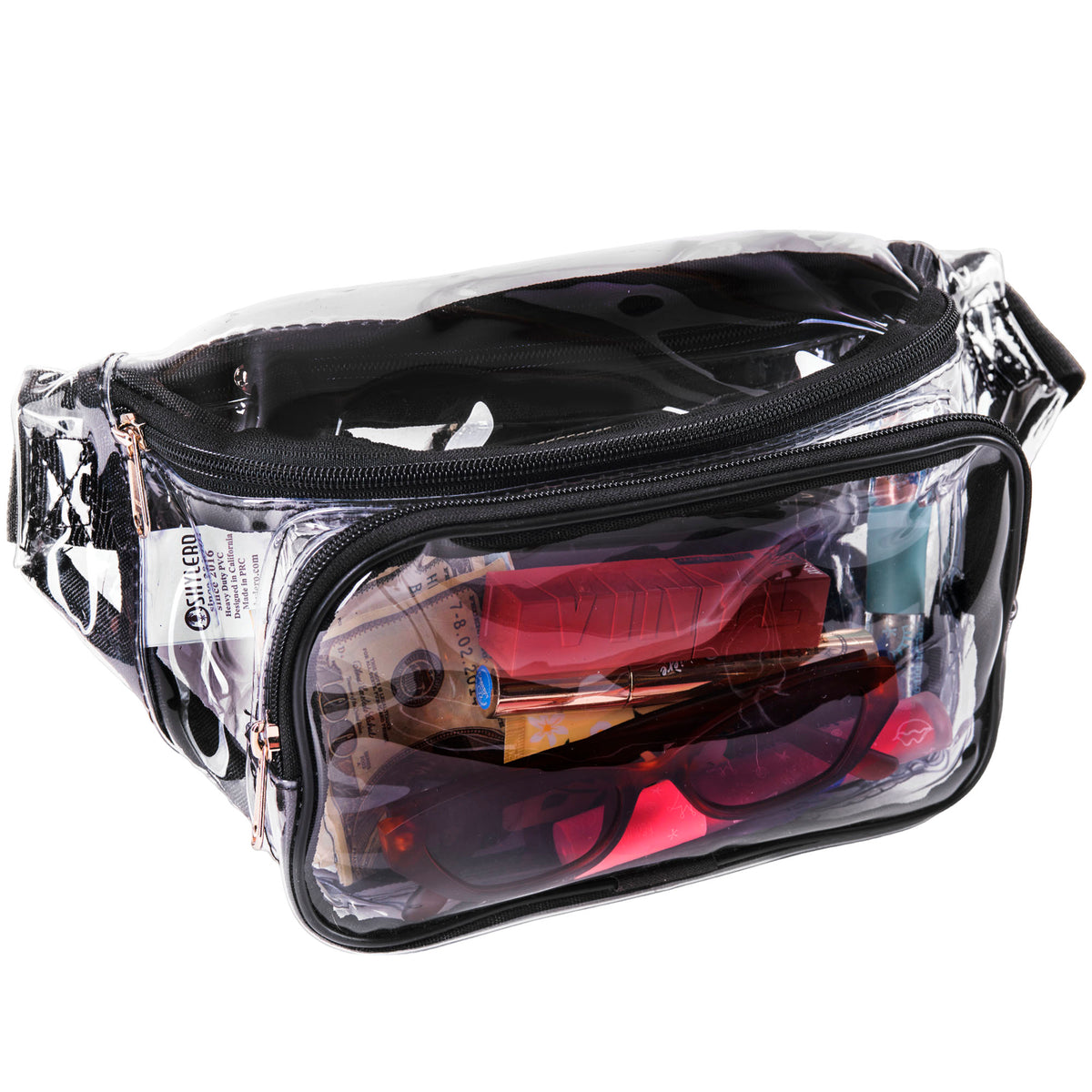 Clear Fanny Pack Stadium Approved | Top YKK® Zip | XL Size Friendly | 11’x5.9’x3.6’ | Black