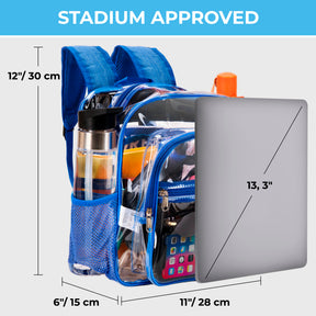 Clear PVC Backpack Stadium Approved | S | 2-WAY Zip | H11.8''xW11''xD6''| Blue