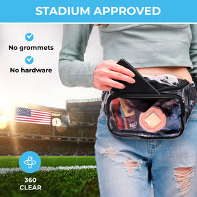Clear Fanny Pack Stadium Approved | Top YKK® Zip | XL Size Friendly | Black