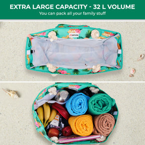 Beach Bag and Pool Bag | Water Repellent | Top Magnet | Family Size XXL | L22" x H15" x W6" | Tropical Fruits