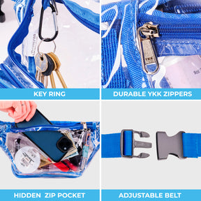 Clear Fanny Pack Stadium Approved | Top YKK® Zip | XL Size Friendly | Blue