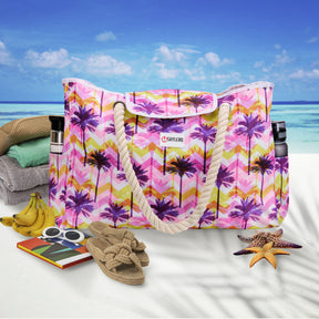 Beach Bag and Pool Bag | Water Repellent | Top Magnet | Family Size XXL | L22" x H15" x W6" | Summer Sunset