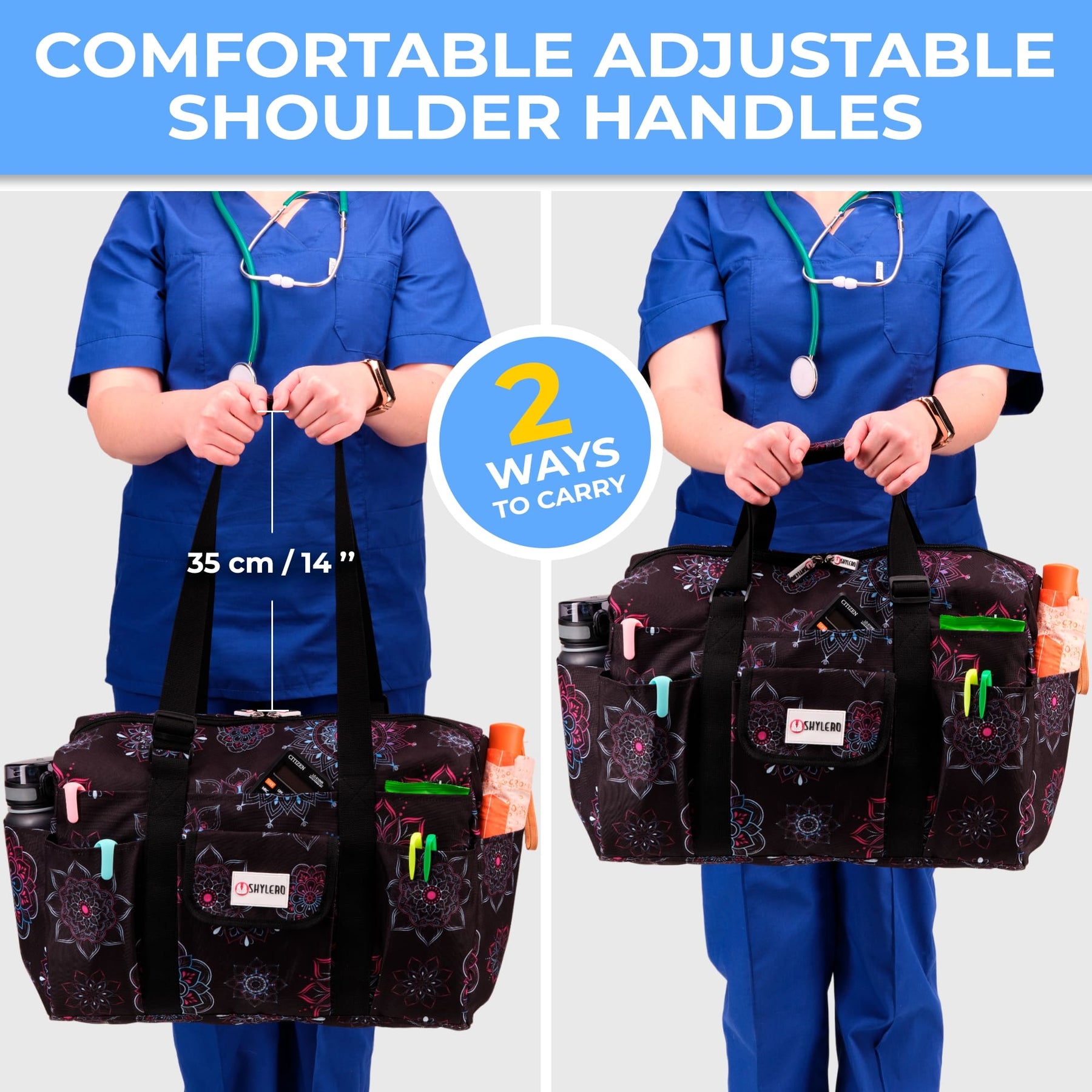 Nurse Bag and Utility Tote | Waterproof | Top YKK® Zip | L18" x H14" x W7" (46x18x36cm) | Fairy Garden