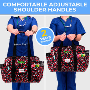 Nurse Bag and Utility Tote | Waterproof | Top YKK® Zip | L18" x H14" x W7" (46x18x36cm) | Red Hearts