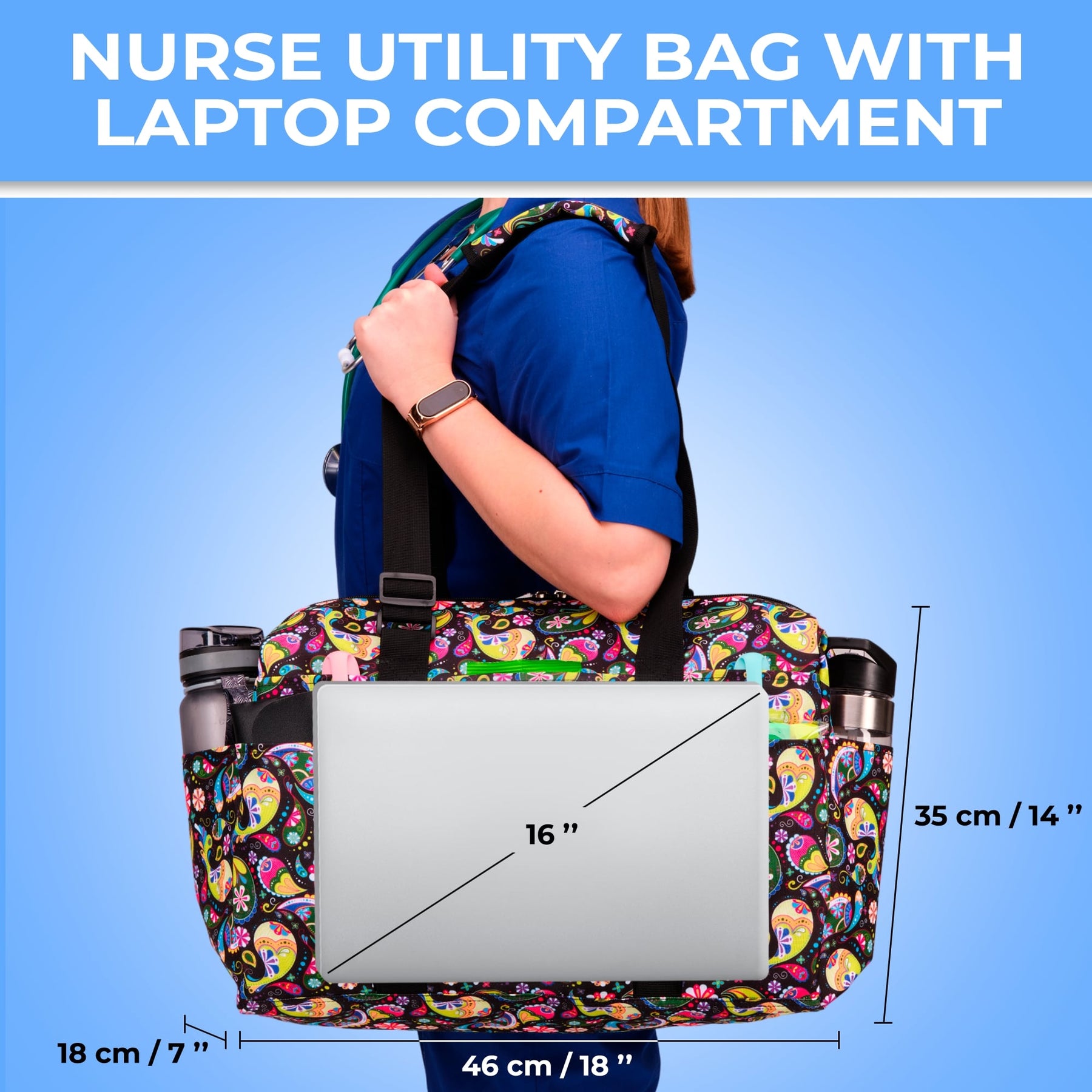 Nurse Bag and Utility Tote | Waterproof | Top YKK® Zip | L18" x H14" x W7" (46x18x36cm) | Boho