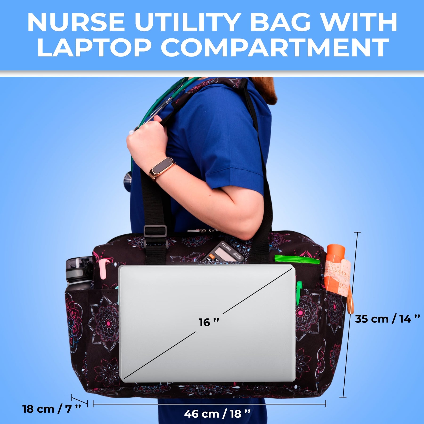Nurse Bag and Utility Tote | Waterproof | Top YKK® Zip | L18" x H14" x W7" (46x18x36cm) | Fairy Garden
