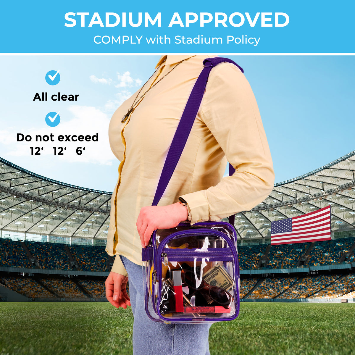 Clear Messenger Bag Stadium Approved | Top YKK® Zip | Violet