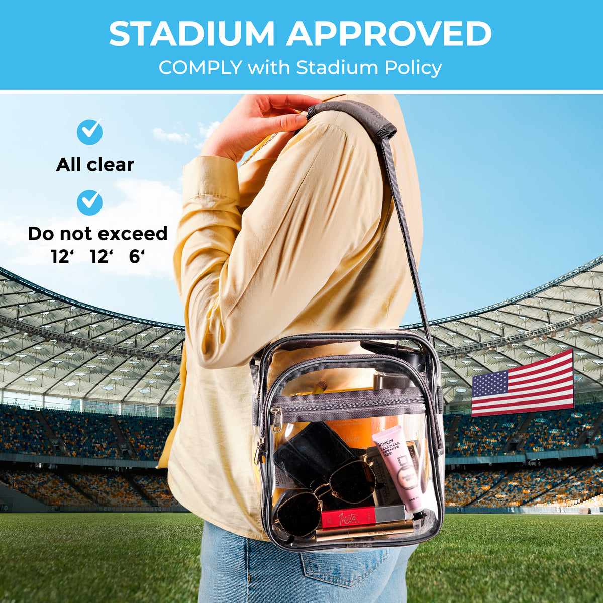 Clear Messenger Bag Stadium Approved | Top YKK® Zip | Gray