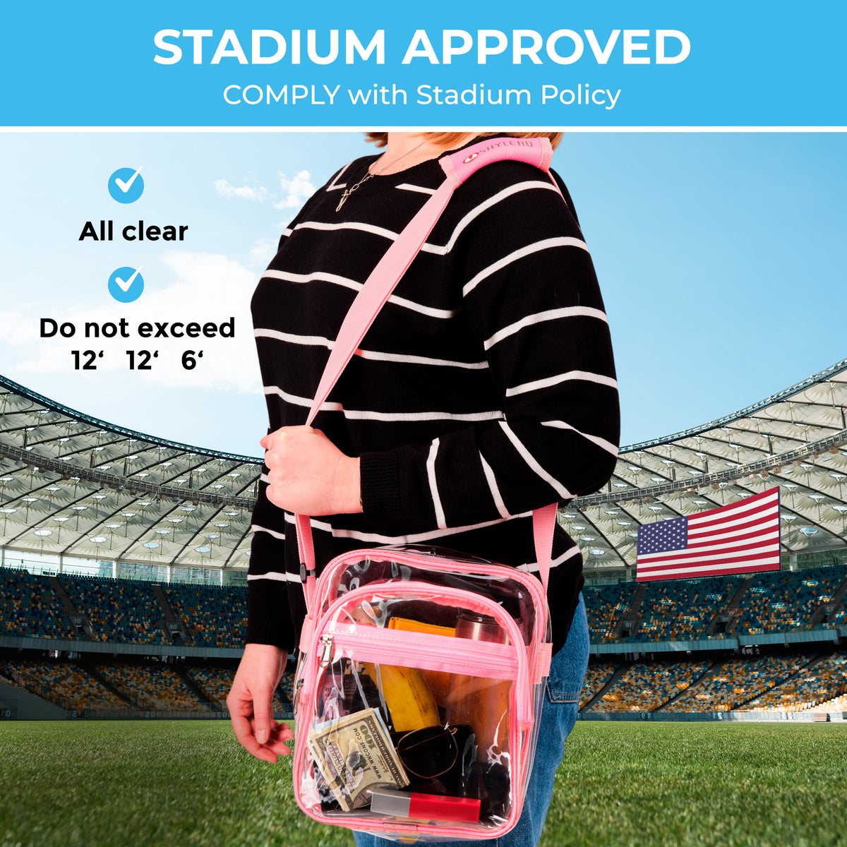 Clear Messenger Bag Stadium Approved | Top YKK® Zip | Pink