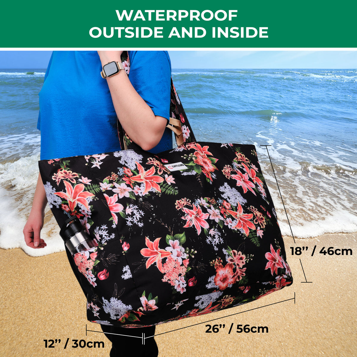 Weekender Bag | Top YKK® Zip | L26"xH18"xW12" | Black Flower