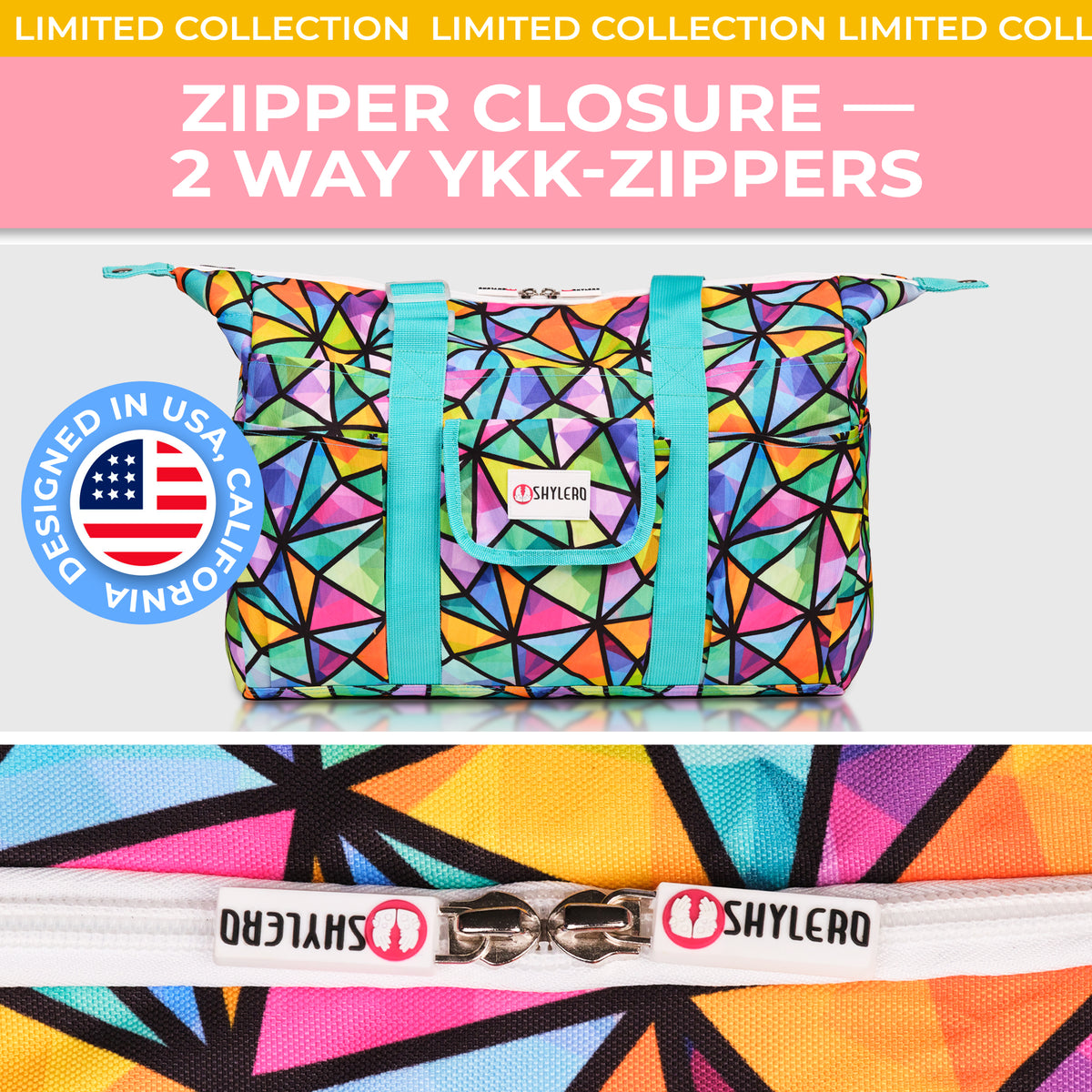 Nurse Bag and Utility Tote | Waterproof | Top YKK® Zip | L18" x H14" x W7" (46x18x36cm) | Stained Glass