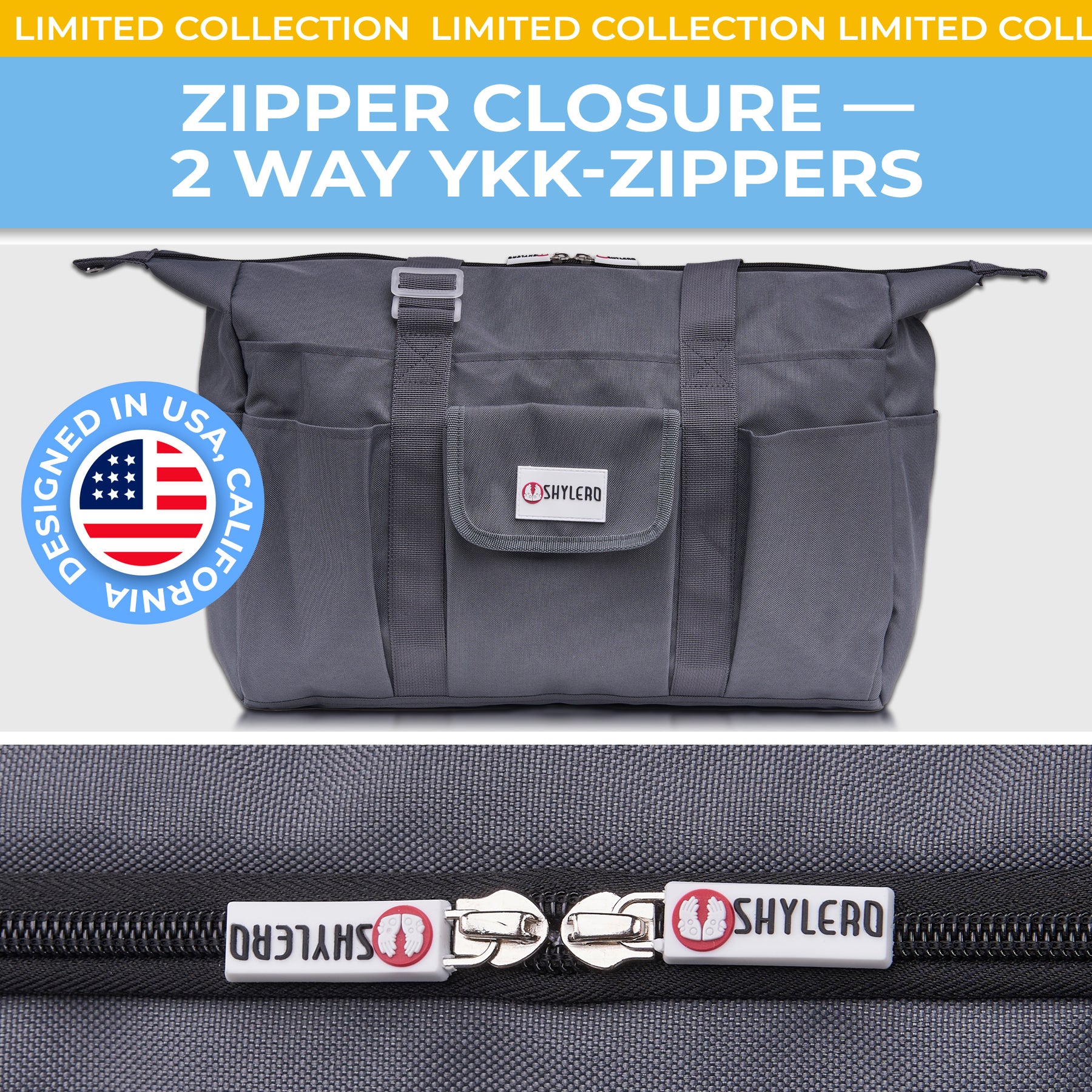 Nurse Bag and Utility Tote | Waterproof | Top YKK® Zip | L18" x H14" x W7" (46x18x36cm) | Solid Grey