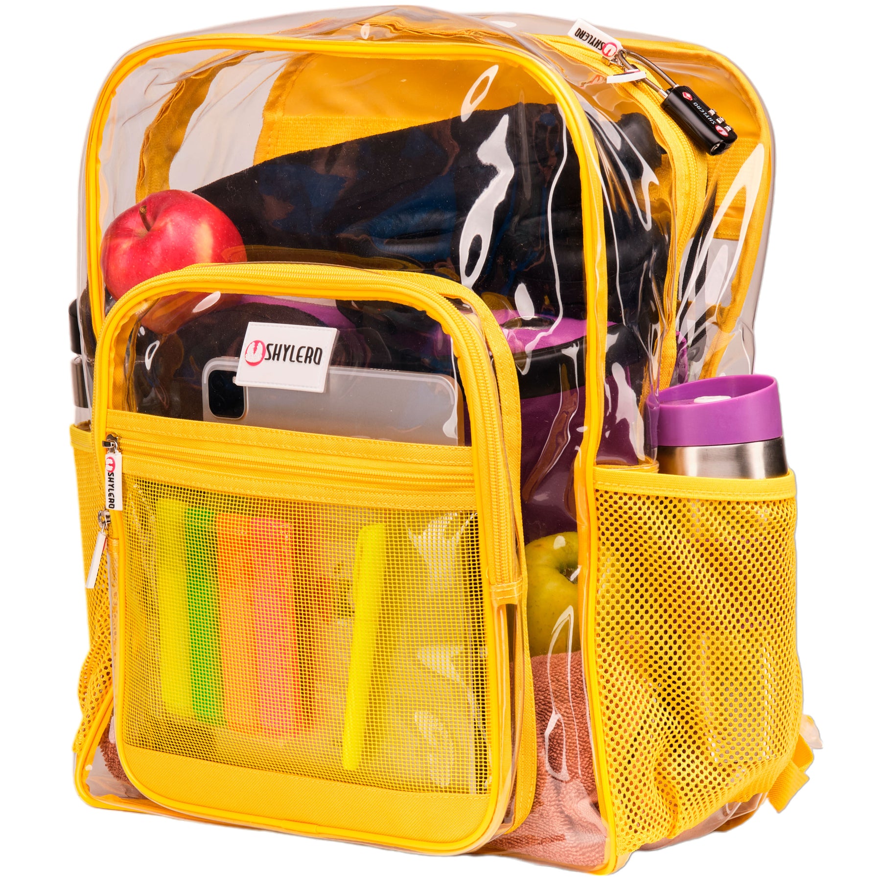 Clear Backpack For Work and School Backpack XL | TSA Lock | H18" x W14" x D8" (45cm x 35cm x 20cm) | 31.5 L | Yellow Rhino