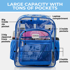 Clear Backpack For Work and School Backpack XL | TSA Lock | H18" x W14" x D8" (45cm x 35cm x 20cm) | 31.5 L | Blue Rhino