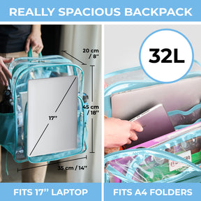Clear Backpack For Work and School Backpack XL | TSA Lock | H18" x W14" x D8" (45cm x 35cm x 20cm) | 31.5 L | Turquoise  Rhino