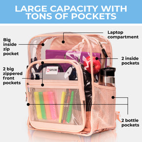 Clear Backpack For Work and School Backpack XL | TSA Lock | H18" x W14" x D8" (45cm x 35cm x 20cm) | 31.5 L | Beige Rhino