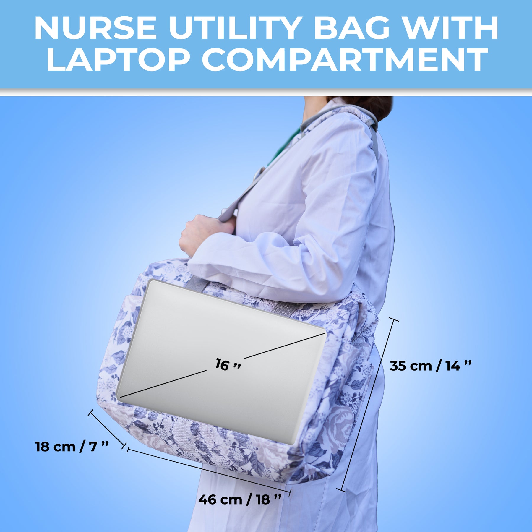 Nurse Bag and Utility Tote | Waterproof | Top YKK® Zip | L18" x H14" x W7" (46x18x36cm) | Marble Flowers