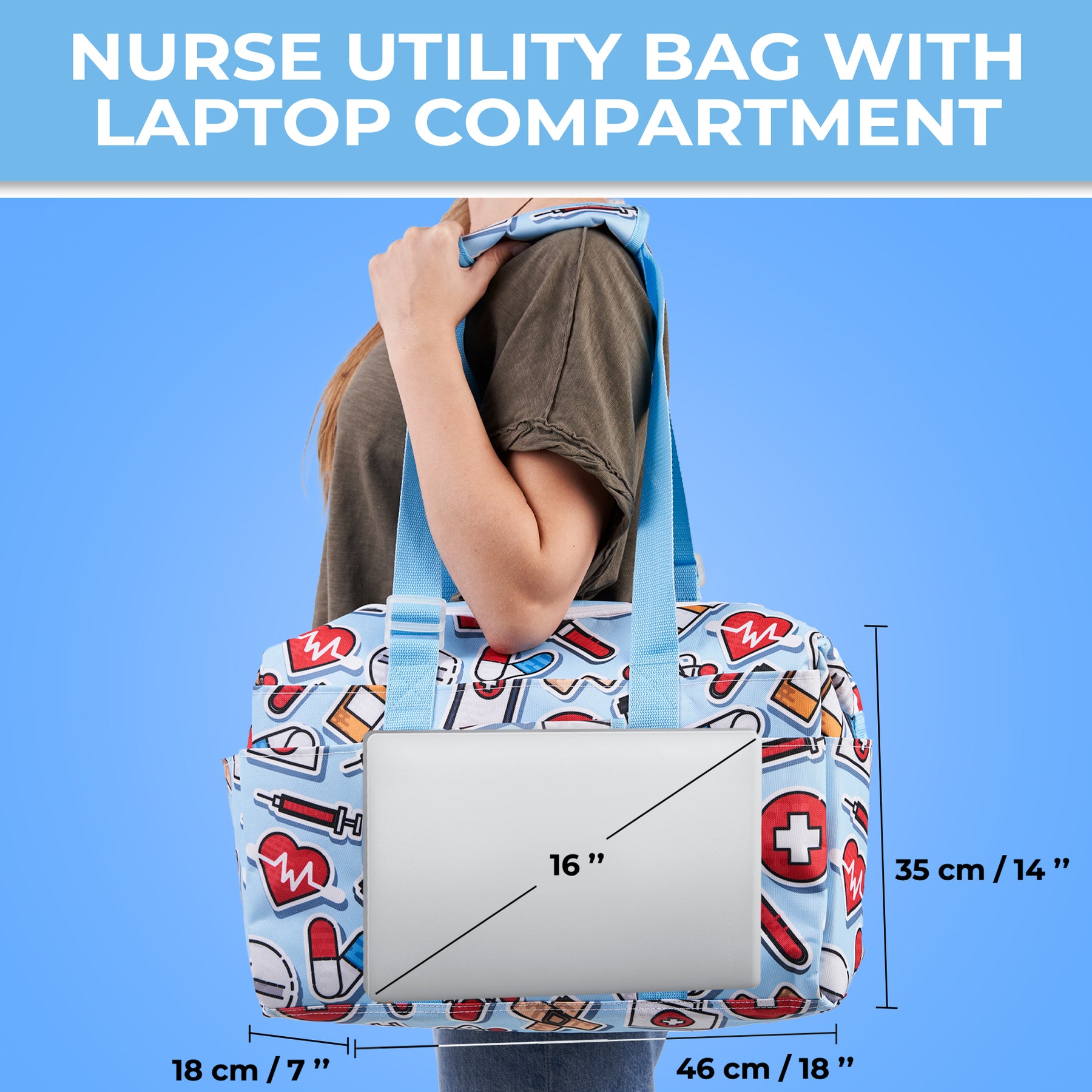 Nurse Bag and Utility Tote | Waterproof | Top YKK® Zip | L18" x H14" x W7" (46x18x36cm) | Cure All