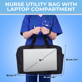 Nurse Bag and Utility Tote | Waterproof | Top YKK® Zip | L18" x H14" x W7" (46x18x36cm) | Solid Black