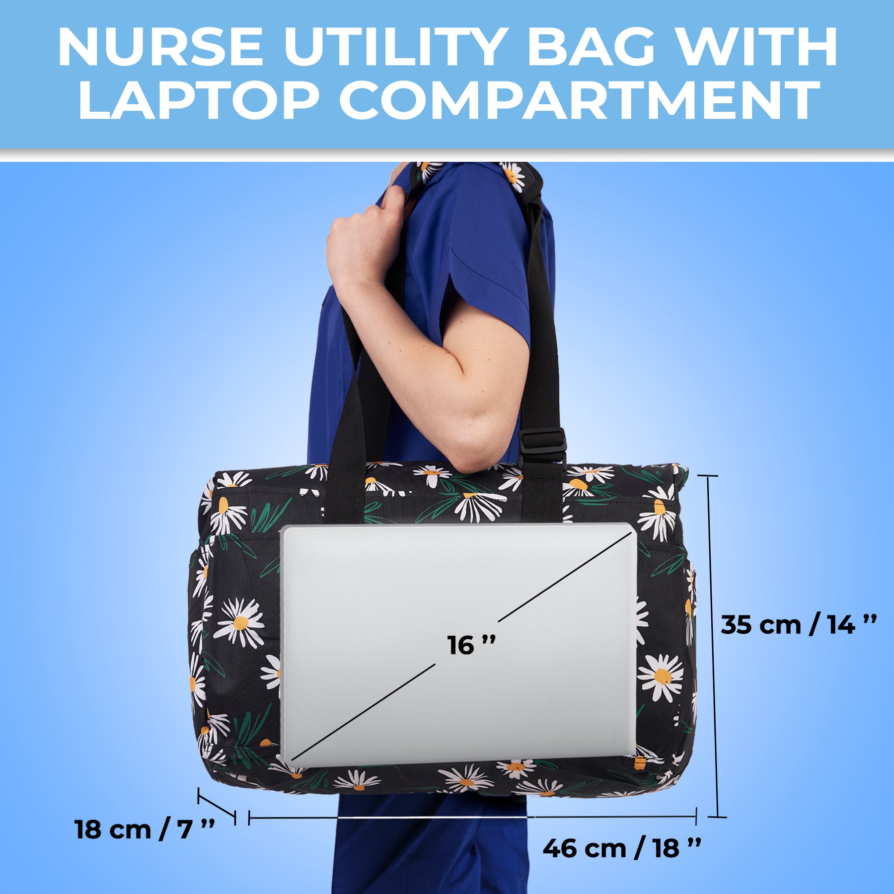 Nurse Bag and Utility Tote | Waterproof | Top YKK® Zip | L18" x H14" x W7" (46x18x36cm) | Field Chamomile