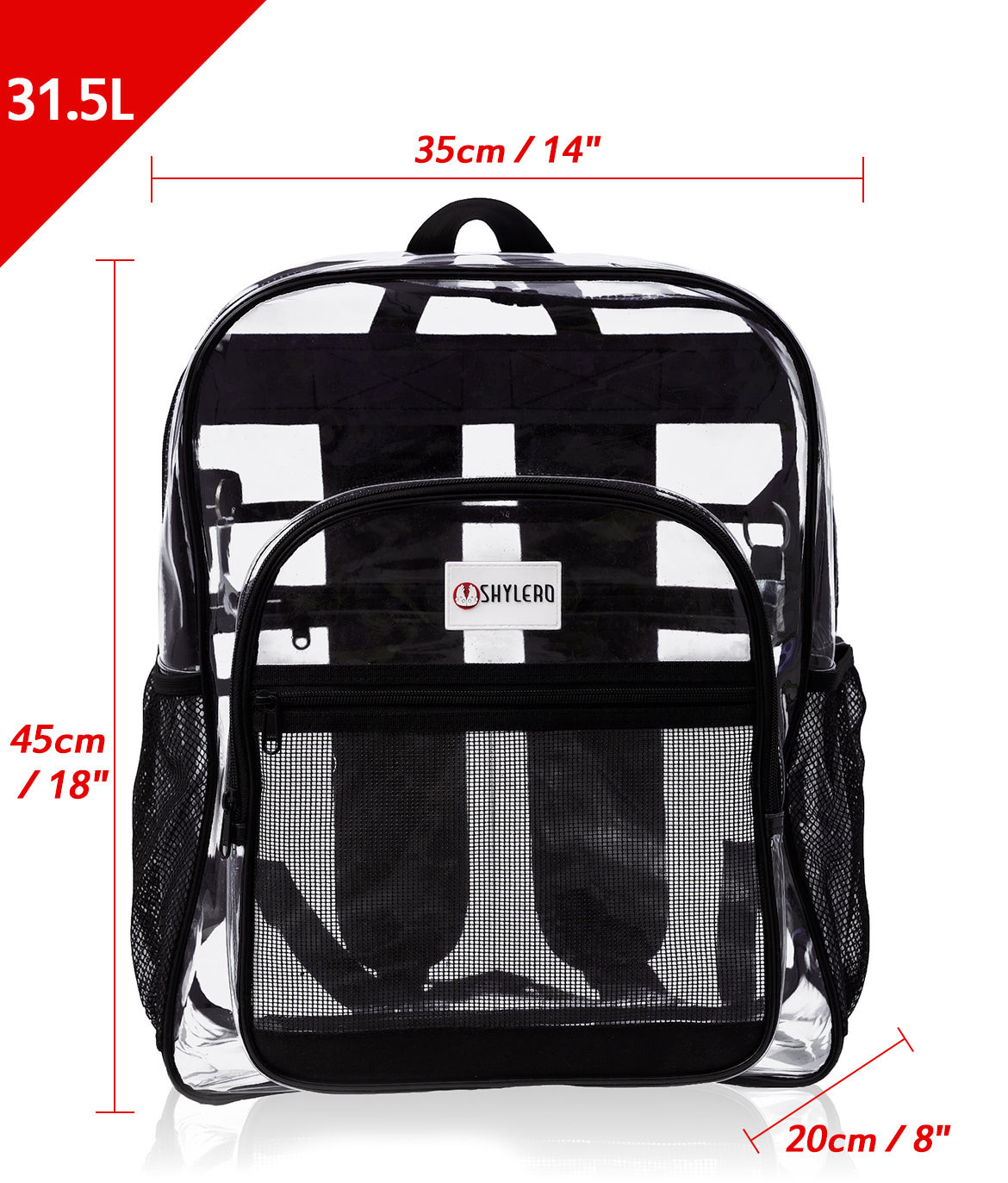 Clear Backpack For Work and School Backpack XL | TSA Lock | H18" x W14" x D8" (45cm x 35cm x 20cm) | 32 L | Black Rhino