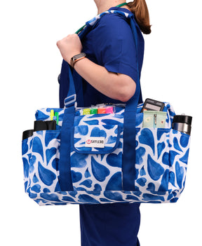 Nurse Bag and Utility Tote | Waterproof | Top YKK® Zip | L18" x H14" x W7" (46x18x36cm) | Blue Hearts
