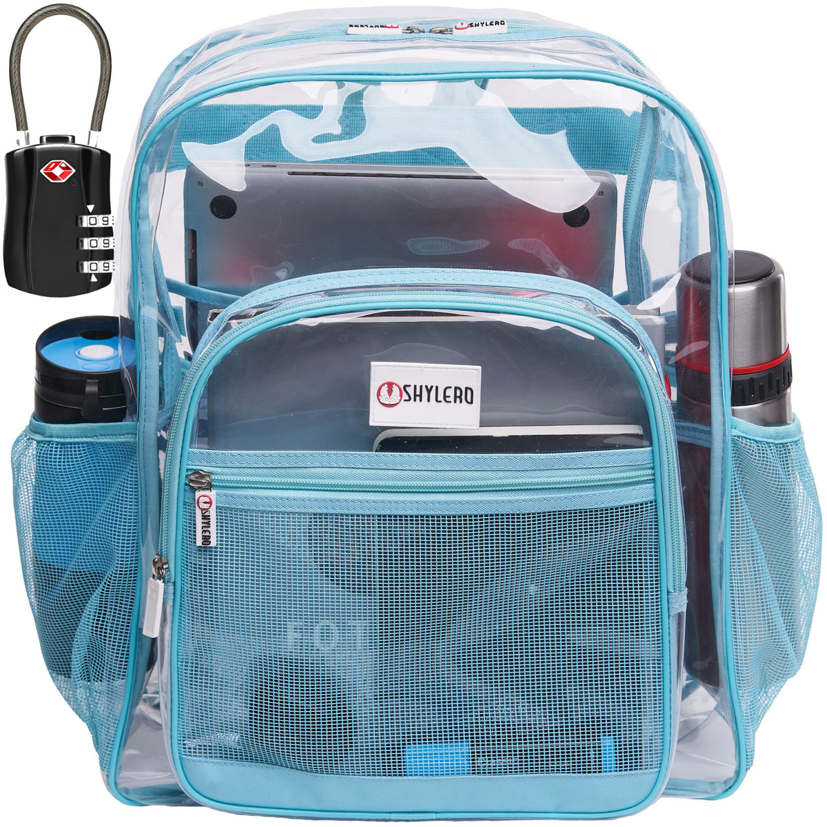 Clear Backpack For Work and School Backpack XL | TSA Lock | H18" x W14" x D8" (45cm x 35cm x 20cm) | 32 L | Turquoise  Rhino