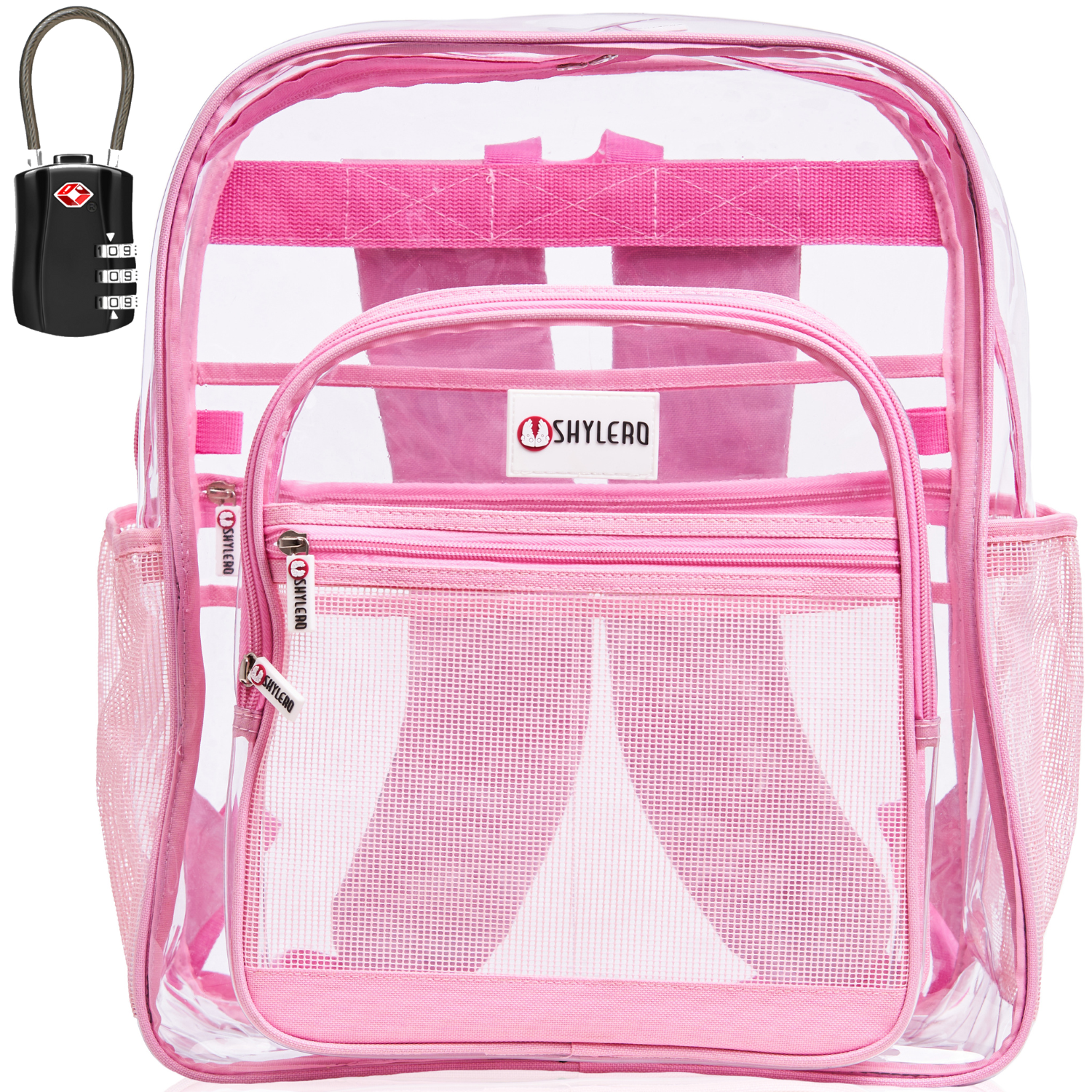 Clear Backpack For Work and School Backpack XL | TSA Lock | H18" x W14" x D8" (45cm x 35cm x 20cm) | 31.5 L | Pink Rhino
