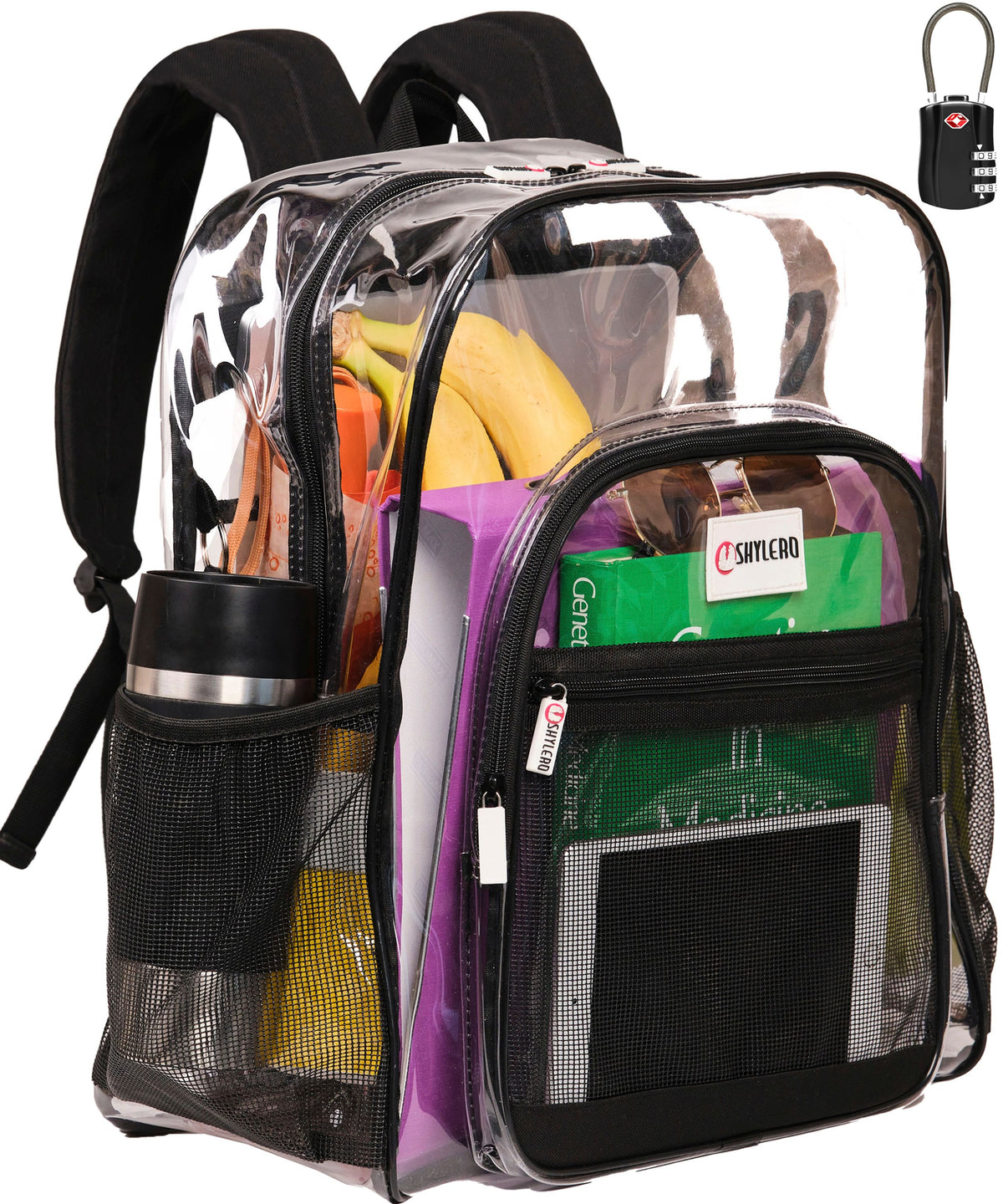 Clear Backpack For Work and School Backpack XL | TSA Lock | H18" x W14" x D8" (45cm x 35cm x 20cm) | 32 L | Black Rhino