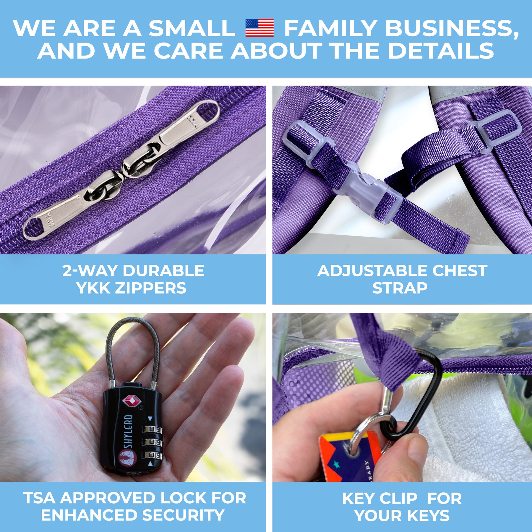 Clear Backpack For Work and School Backpack XL | TSA Lock | H18" x W14" x D8" (45cm x 35cm x 20cm) | 32 L |  Purple Rhino