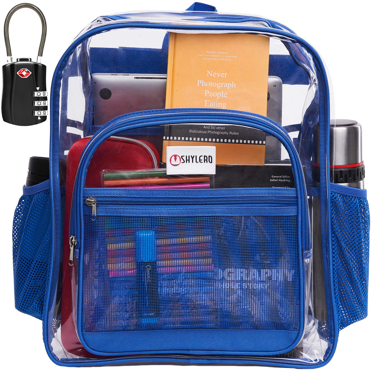 Clear Backpack For Work and School Backpack XL | TSA Lock | H18" x W14" x D8" (45cm x 35cm x 20cm) | 32 L | Blue Rhino