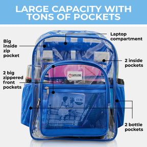 Clear Backpack For Work and School Backpack XL | TSA Lock | H18" x W14" x D8" (45cm x 35cm x 20cm) | 32 L | Blue Rhino