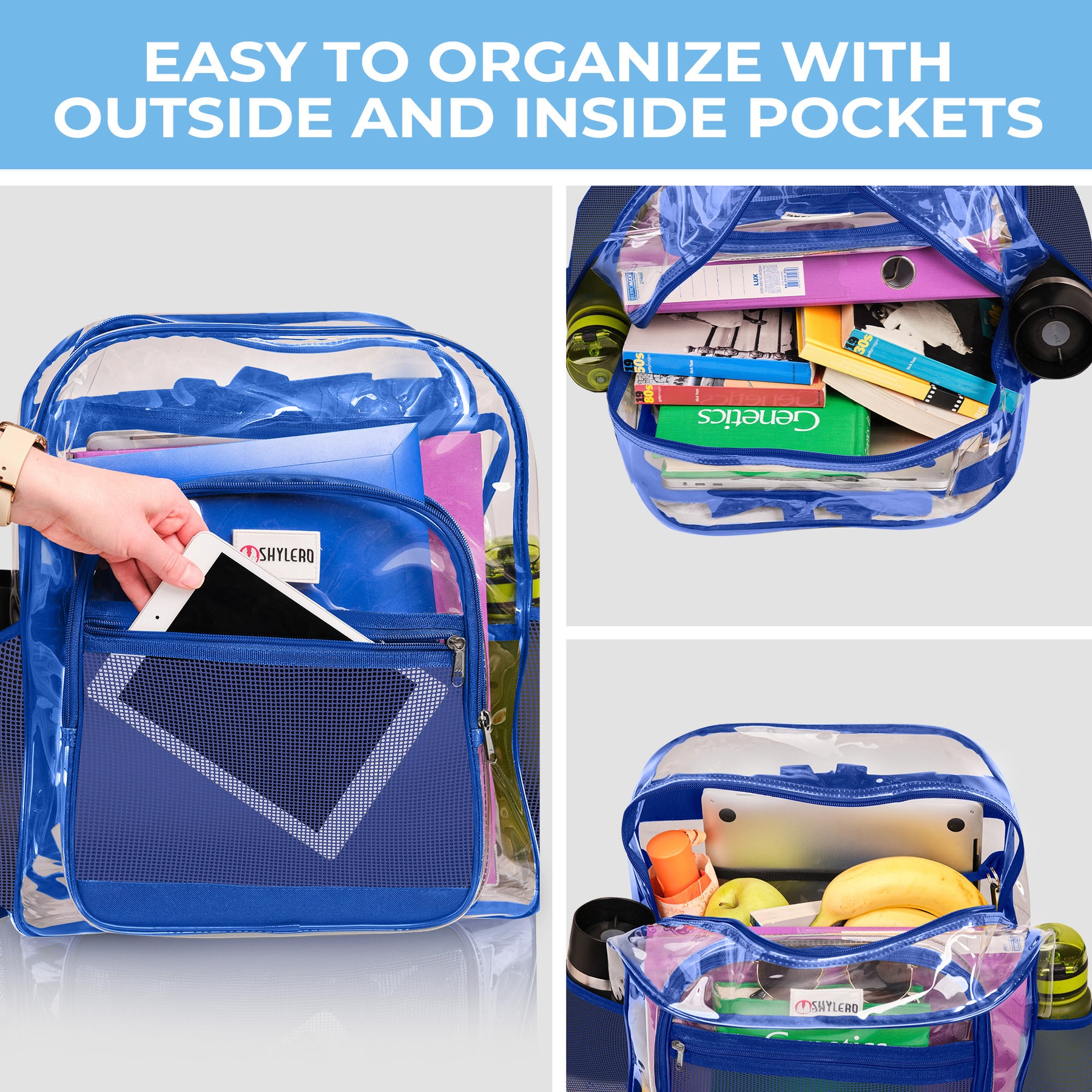 Clear Backpack For Work and School Backpack XL | TSA Lock | H18" x W14" x D8" (45cm x 35cm x 20cm) | 32 L | Blue Rhino