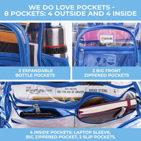 Clear Backpack For Work and School Backpack XL | TSA Lock | H18" x W14" x D8" (45cm x 35cm x 20cm) | 32 L | Blue Rhino