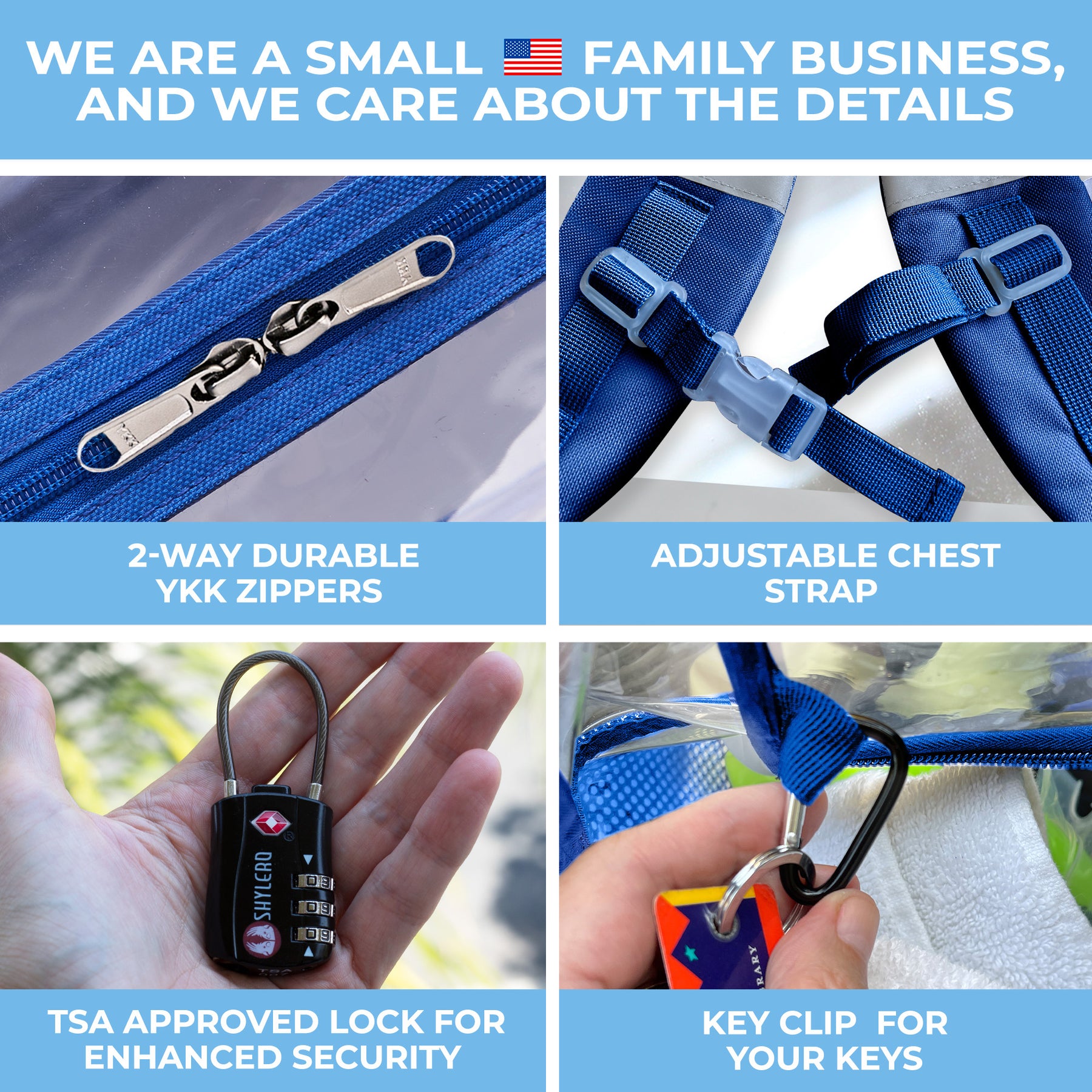 Clear Backpack For Work and School Backpack XL | TSA Lock | H18" x W14" x D8" (45cm x 35cm x 20cm) | 32 L | Blue Rhino