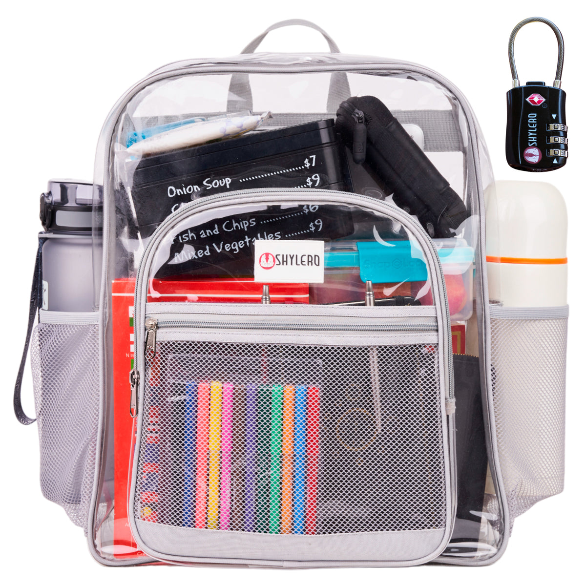 Clear Backpack For Work and School Backpack XL | TSA Lock | H18" x W14" x D8" (45cm x 35cm x 20cm) | 32 L | Grey Rhino