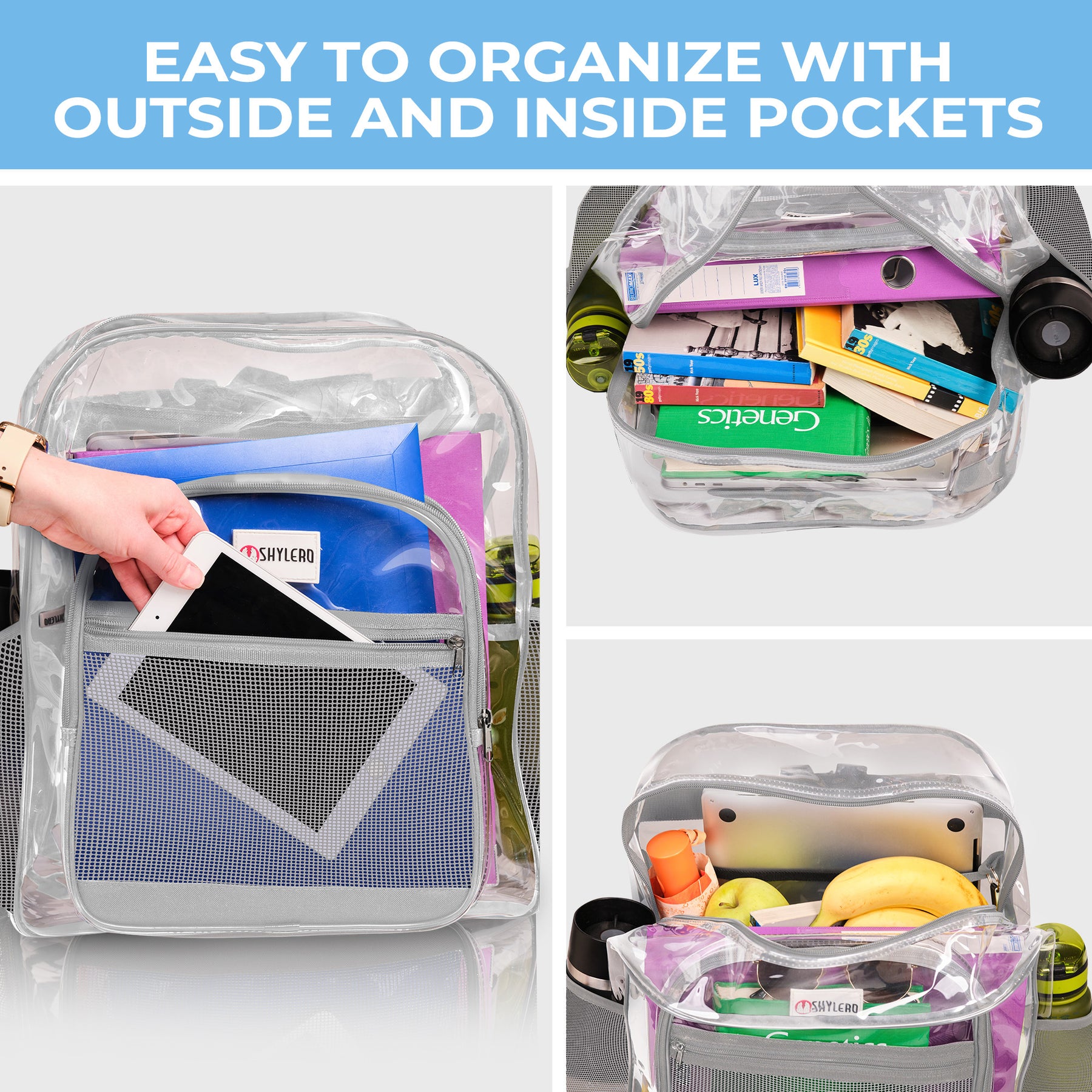 Clear Backpack For Work and School Backpack XL | TSA Lock | H18" x W14" x D8" (45cm x 35cm x 20cm) | 32 L | Grey Rhino