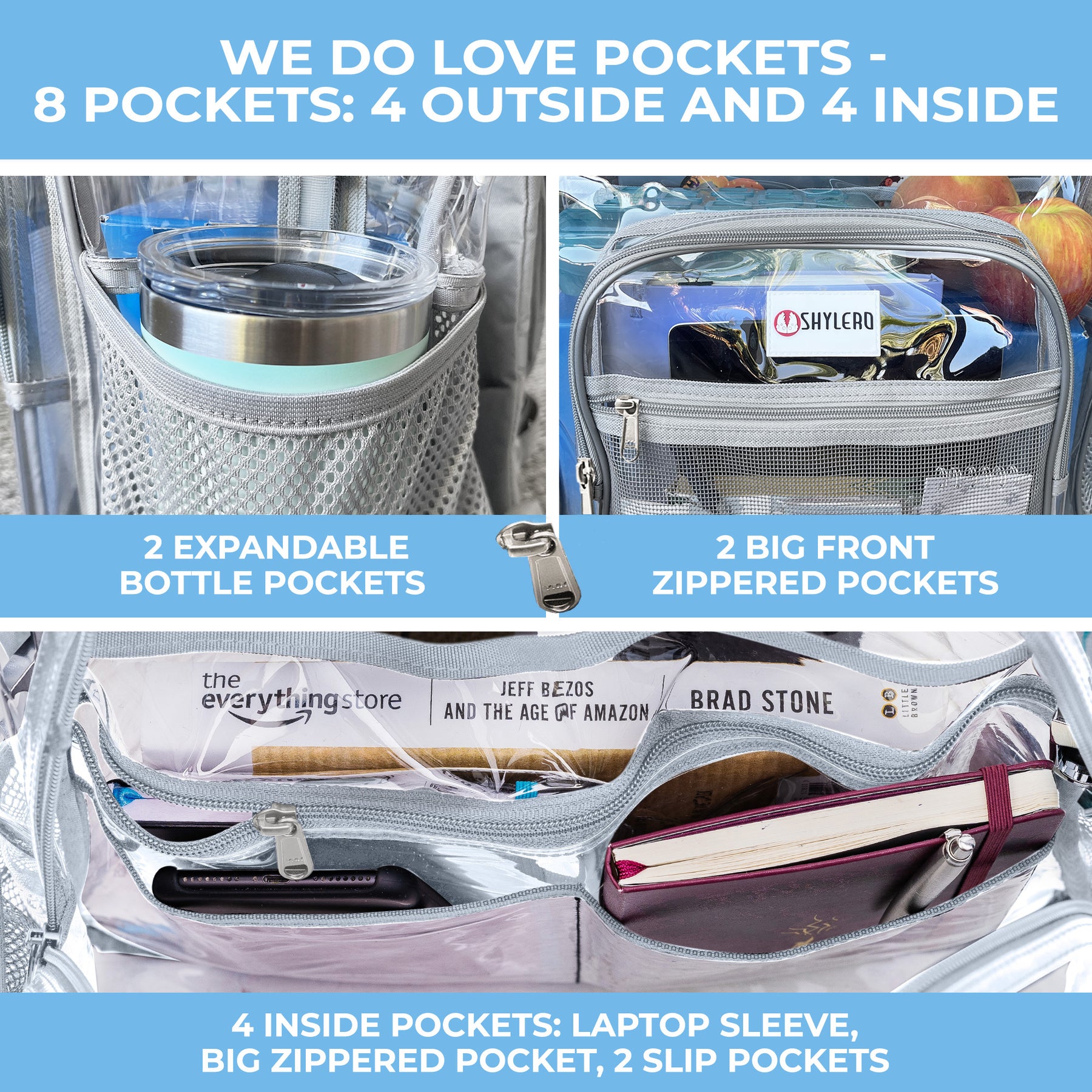 Clear Backpack For Work and School Backpack XL | TSA Lock | H18" x W14" x D8" (45cm x 35cm x 20cm) | 32 L | Grey Rhino