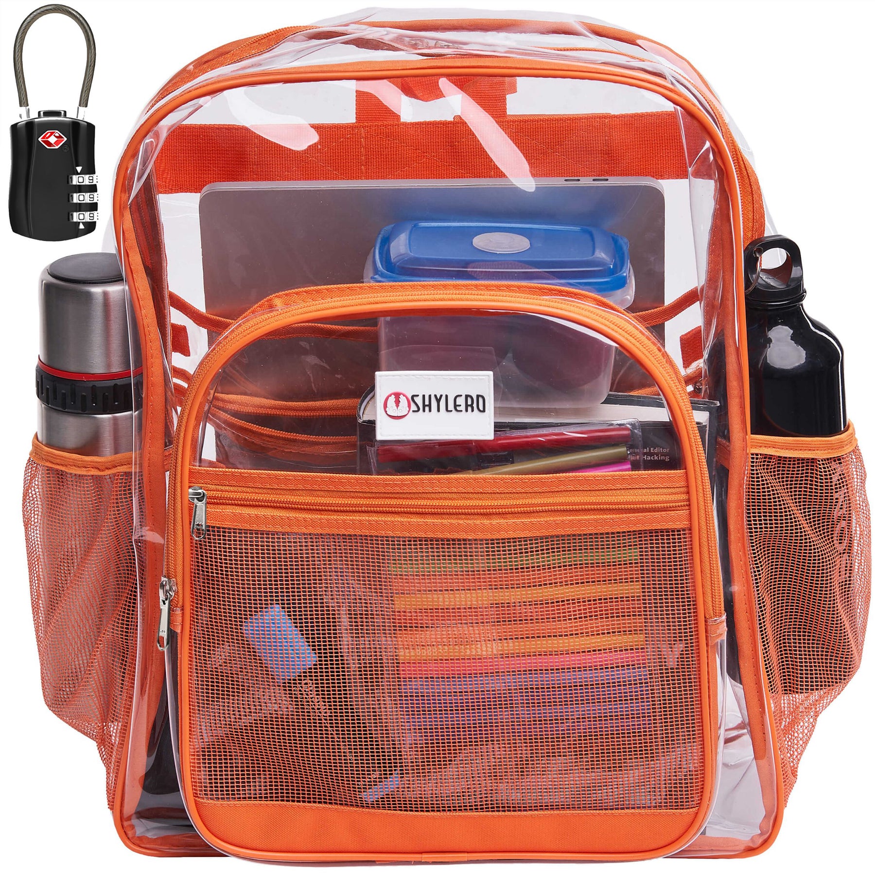 Clear Backpack For Work and School Backpack XL | TSA Lock | H18" x W14" x D8" (45cm x 35cm x 20cm) | 32 L | Orange Rhino