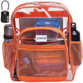 Clear Backpack For Work and School Backpack XL | TSA Lock | H18" x W14" x D8" (45cm x 35cm x 20cm) | 32 L | Orange Rhino