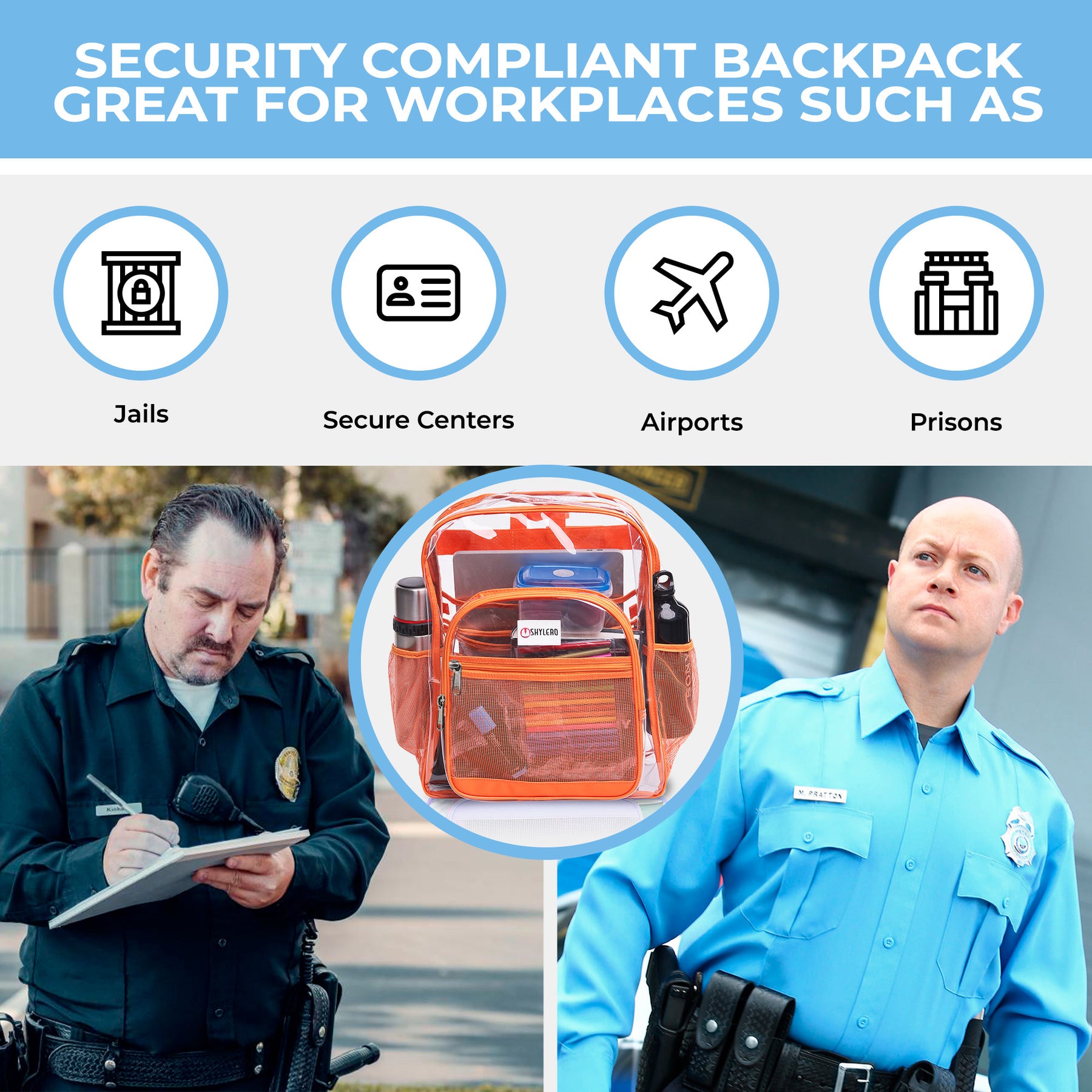 Clear Backpack For Work and School Backpack XL | TSA Lock | H18" x W14" x D8" (45cm x 35cm x 20cm) | 32 L | Orange Rhino