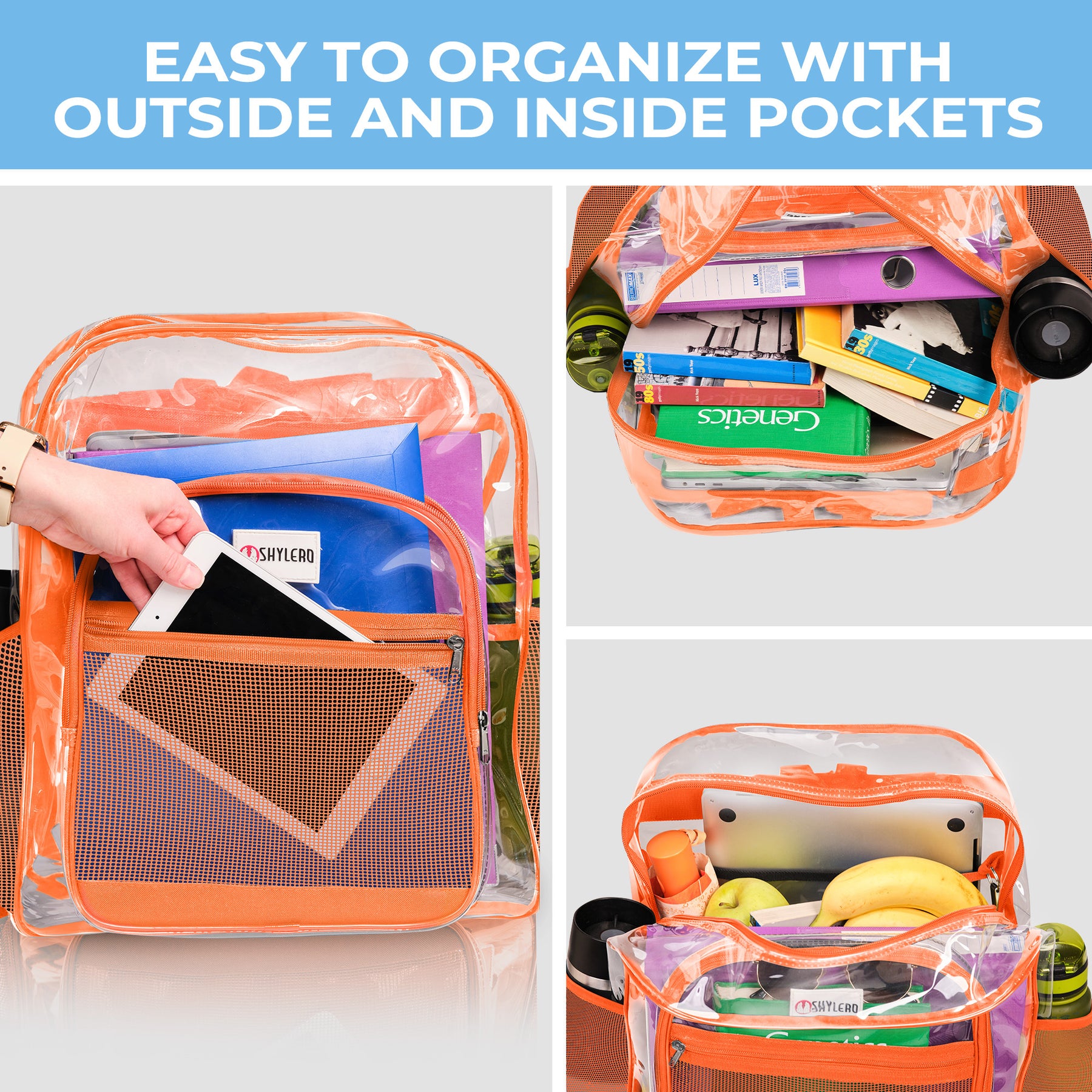 Clear Backpack For Work and School Backpack XL | TSA Lock | H18" x W14" x D8" (45cm x 35cm x 20cm) | 32 L | Orange Rhino