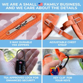 Clear Backpack For Work and School Backpack XL | TSA Lock | H18" x W14" x D8" (45cm x 35cm x 20cm) | 32 L | Orange Rhino